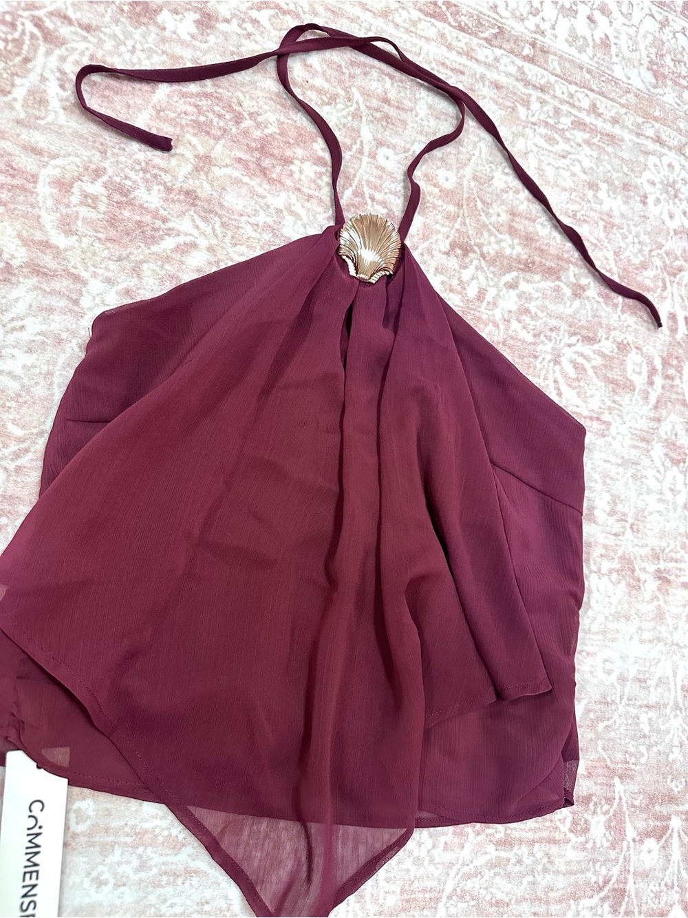 NWT 🥀 Commense Chiffon Halter Top W/ Golden Shell - Picture 4 of 10